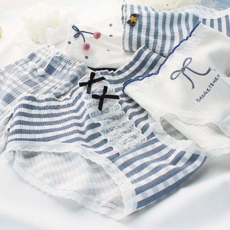 

Women's Panties Women's Cotton Underwear Fashion Stripe Plaid Sexy Lace Middle Waist Seamless Comfortable Briefs Female Lingerie, Striped bow