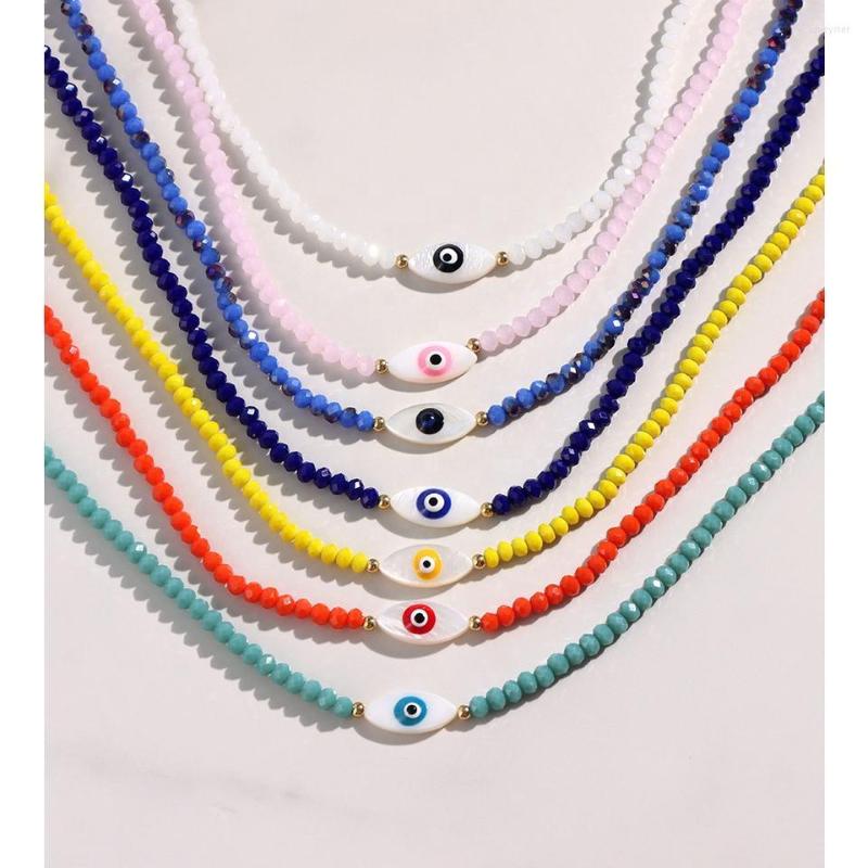 

Choker 5Pcs Bohemian Trendy Exquisite Colorful Crystal Beaded Jewelry With Eye Shell Pendant Necklace For Women
