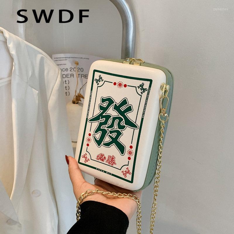 

Evening Bags Creative Chinese Mahjong Interesting Crossbody Bag For Women Printing Fashion Chain Shoulder Pu Leather Messenger, Picture one