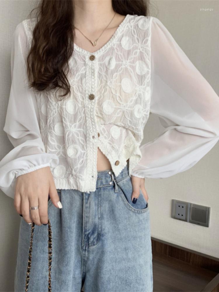 

Women's Knits Hsa French Style Women Summer Spring Chic Lace Caridgans Lantern Sleeve Long Thin Crop Sweater Korean Loose Casual Tops, Lm19714-h khaki