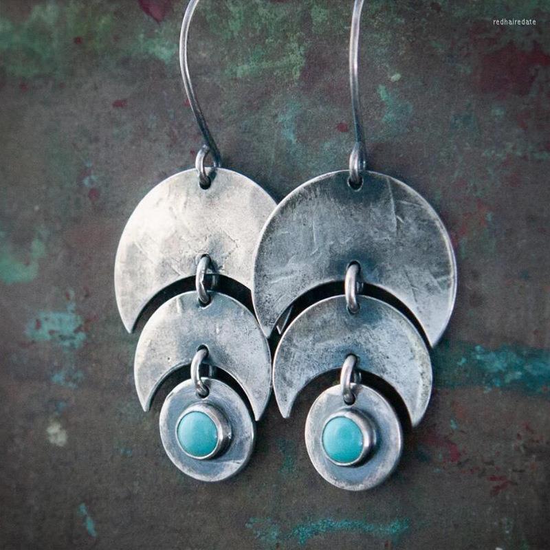 

Dangle Earrings Exaggerated Silver Color Moon Circle Disc Multi-level Fashion Retro Round Boho Style Pendant Jewelry Party Gift2023