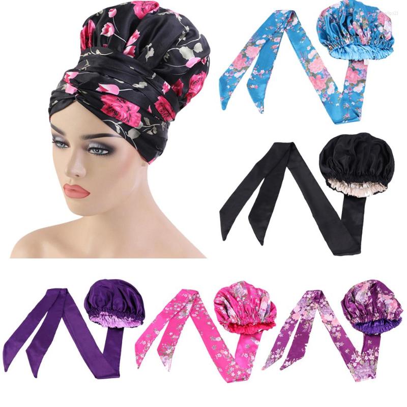 

Ethnic Clothing Satin Scarf Hijab Turban Women Muslim Print Bonnet Long Tail Hat Elastic Beanie Stretch Chemo Cap Night Sleep Head Wrap