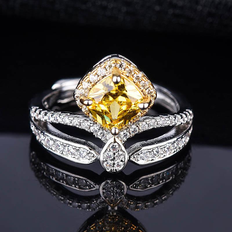 

Cluster Rings Fashion 925 Sterling Silver Ring For Women Engagement Jewelry Shining Yellow Zircon Square Lady Party AccessoriesCluster