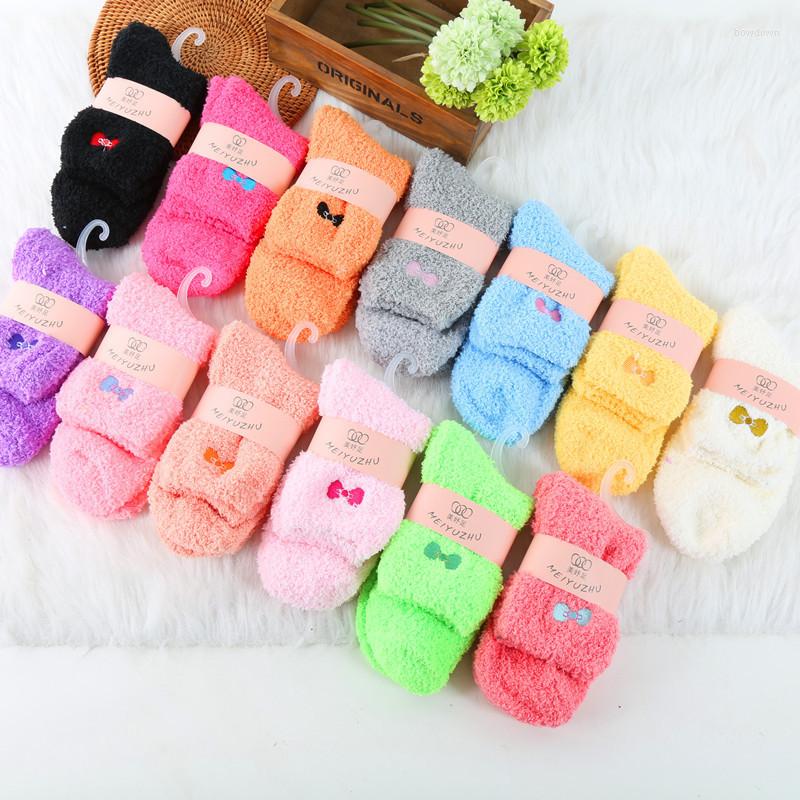 

Women Socks Style Embroidery Bowknot Autumn Winter Fashion Thick Warm Coral Velvet Girls Home Bedroom Sleep Floor Sox, Ws11