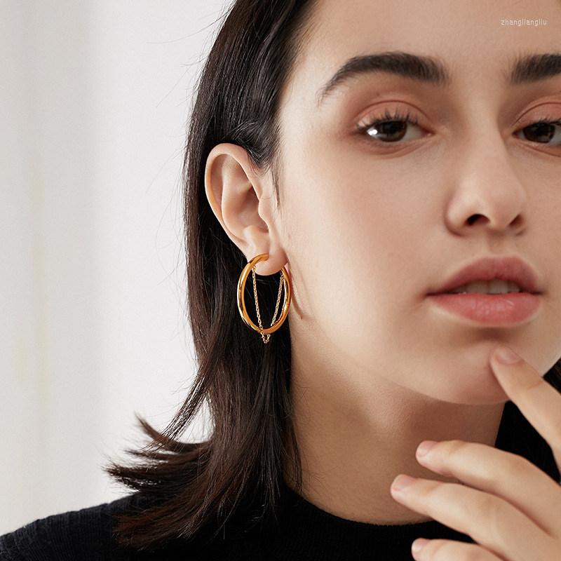 

Hoop Earrings Big Circle Metal Round Ring Tassel Chain Ear Buckle Women Vintage Fashion Goddess Style Earclip Senior Trendy Jewelry