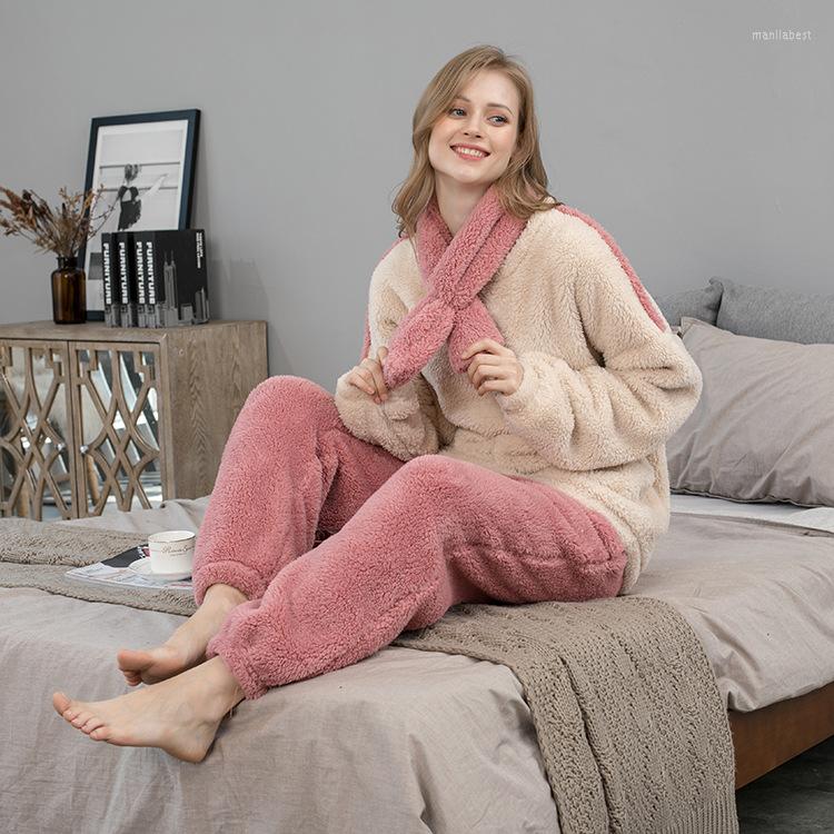 

Women's Sleepwear Plus Size Pajamas Plush Think Flannel Women Sleeping Dress Casual Homewear Solid Round Neck Full Length Pajama Set, Pajamas set 2