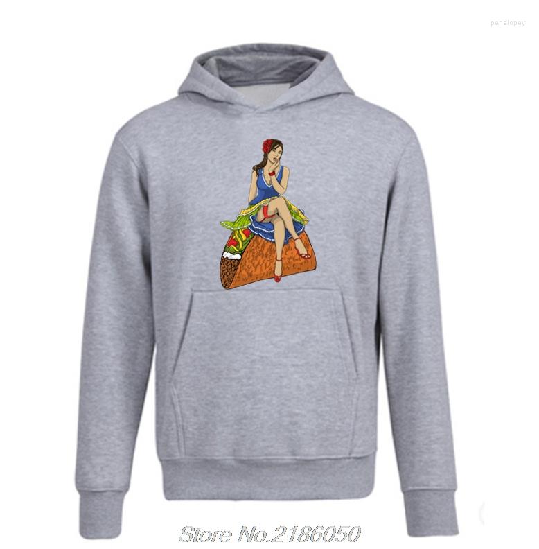 

Men's Hoodies Pinup Lady Sit On A Taco Funky Character Cartoon Design Sexy Girl Men Fleece Sweatshirts Hooded Streetwear, Black