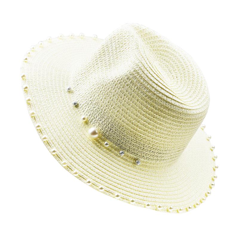 

Wide Brim Hats Spring Summer For Women Flower Beads Brimmed Jazz Panama Hat Chapeu Feminino Sun Visor Beach Cappello, 02