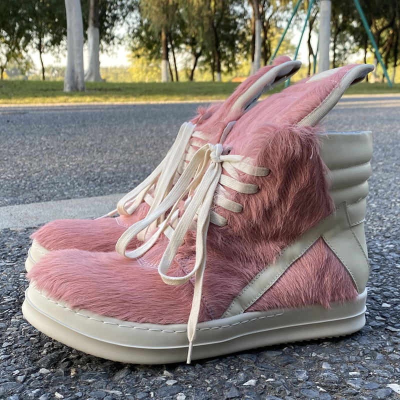 

Pink Horse Hair UNISEX Genuine Leather Fur Boots 2023ss Ow Rock Street Sneakers Runner Botas