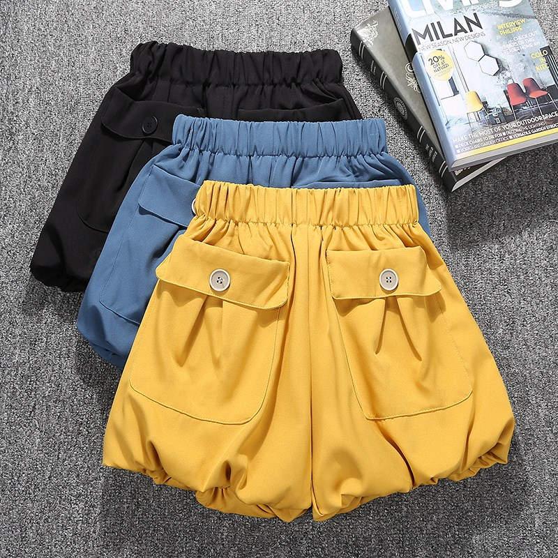 

Women' Shorts High Waist Loose Casual Women Pockets Fashion Summer Clothes Lantern Pants Yellow Black Ladies C7141, Apricot shorts