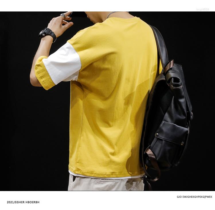 

Men's T Shirts M2349 Short-sleeved T-shirt Men's Loose Ins Tide Brand Fake Two-piece Half-sleeve, Black