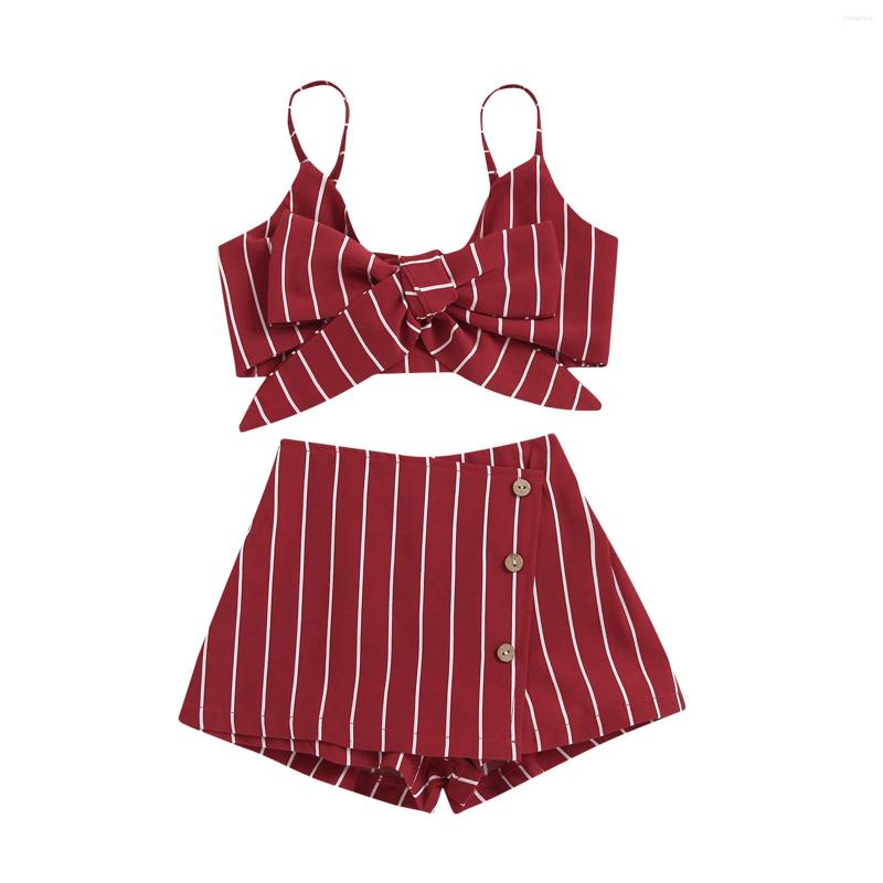 

Clothing Sets Girls Striped Clothes Set Sleeveless Square Collar Cropped Tops Button-up Short Pants, Picture shown