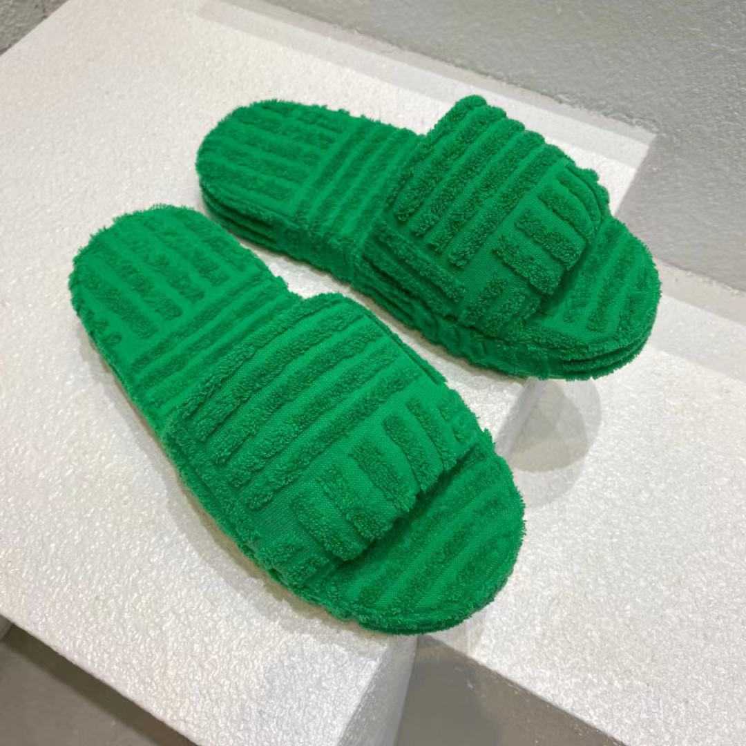 

Designer Shoes Straight B family towel slipper women 2023 new wool leather integrated thick sole slippers, Green