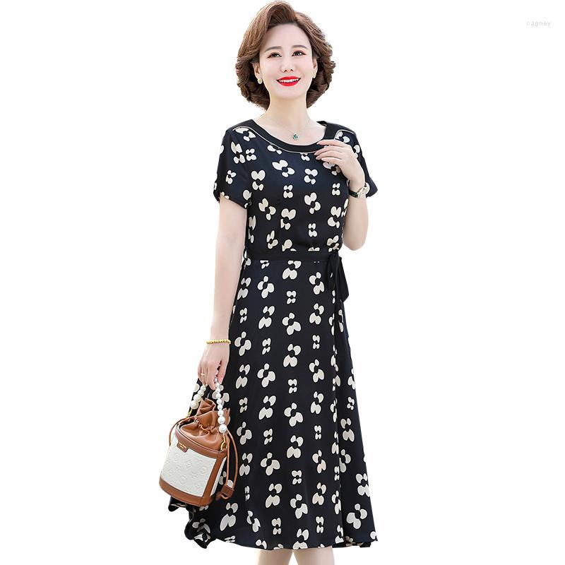 

Party Dresses Summer Floral Print Long Women O Neck Bow Tunic Maxi Loose Casual Beach Vestidos 3XL 4XL 5XL, Black