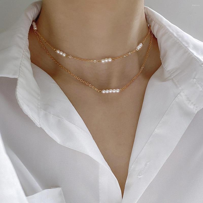 

Choker Y2k Women's Necklace Simple Multi Layer Thin Chain Metal Feminine Style Versatile Imitation Pearl Small Group