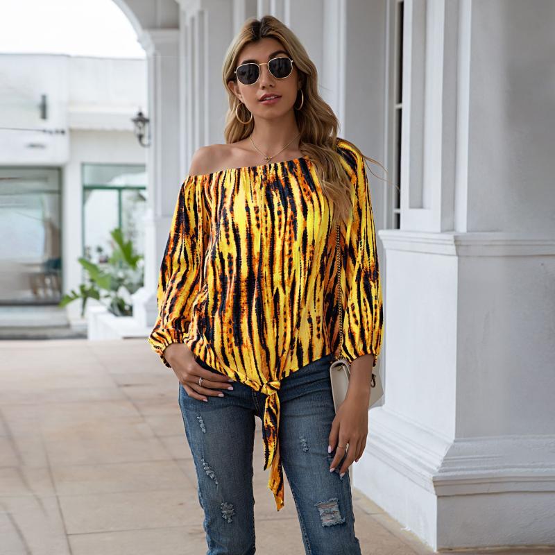 

Women's T Shirts 2023 Women Shirt Tie-dye Printed One-shoulder Loose Long Sleeves Summer For Casual Ladies Tee, Lake blue