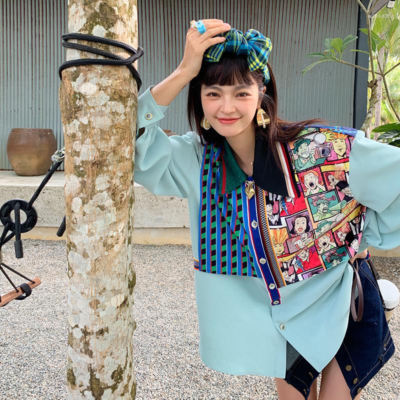 

Women' Blouses Print Stitching Shirt Design Women' Loose Fashion Top Causal Street Tops, Photo