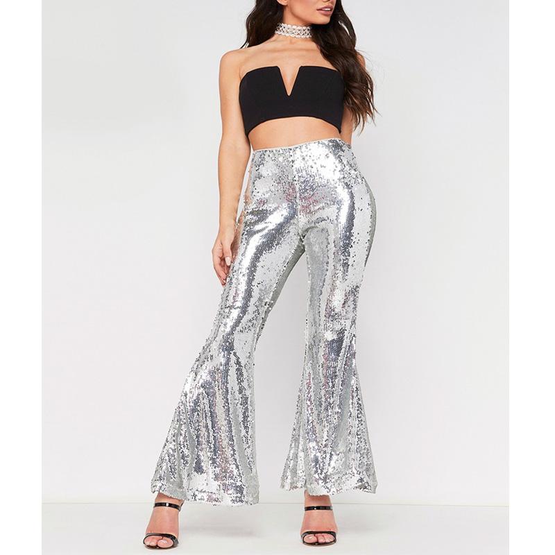 

Women' Pants & Capris Fashion Women Sexy Sequined Patchwork Flared Club Wear Pencil Female Long Trousers Clothing, Black