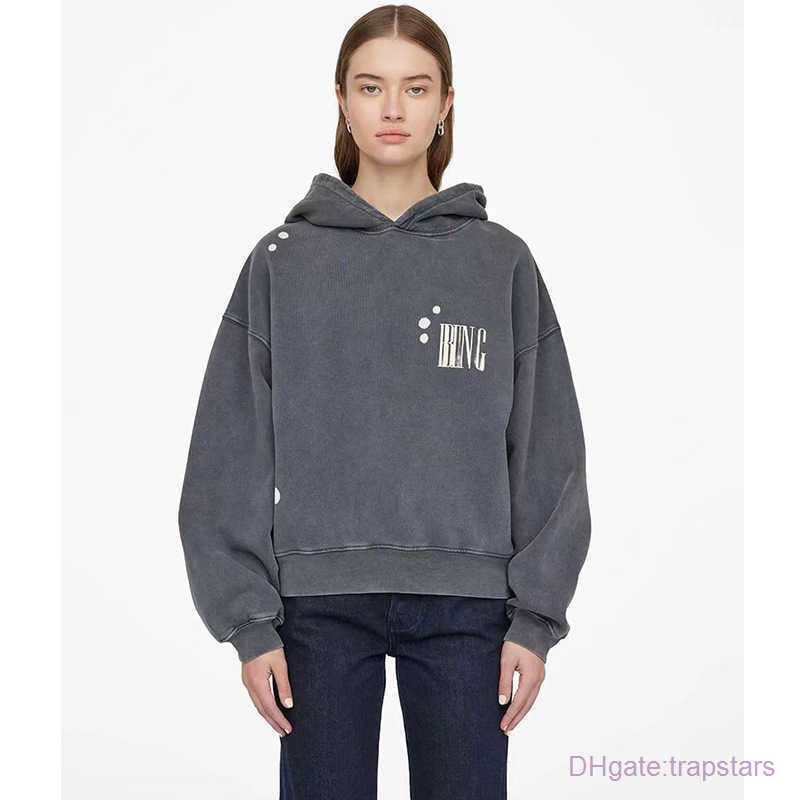 

Classic Design Anine Bing Women Hoodie Letter Print Sweatshirt Hooded Fashion Pullover Washed Loose Hoodies, Dark gray