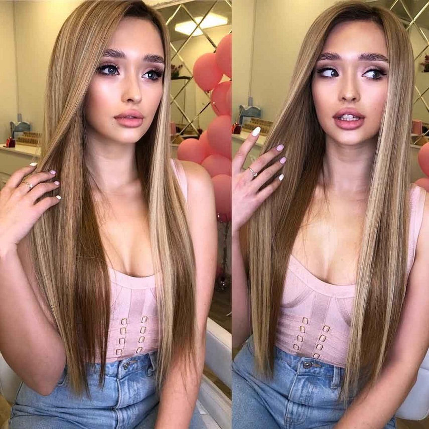 

New Europe and the United States long straight hair bleached gradually changing female long hair synthetic synthetic wig, Yn064