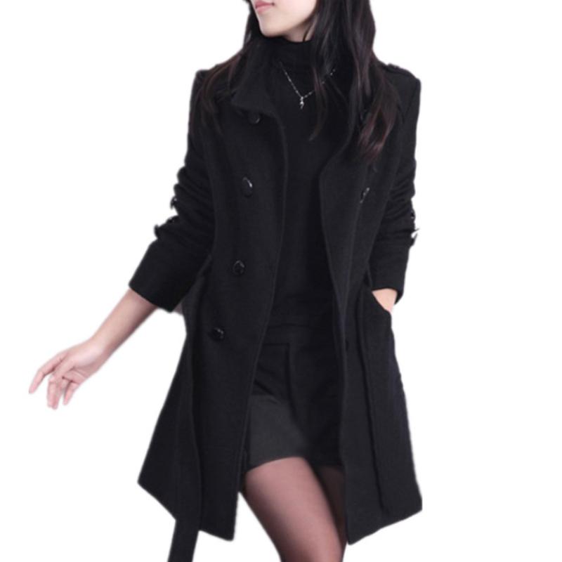 

Women's Wool & Blends Women Fashion Spring Winter Autumn Loose Long Sleeve Jacket Coat Motorcycle Woolen Cloth Outerwear WindbreakerWomen's, Black
