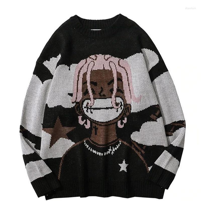

Women's Sweaters Harajuku Retro Cartoon Anime Knit Sweater Men's / Women's Winter Oversized Rock Hip Hop Pullover, Black
