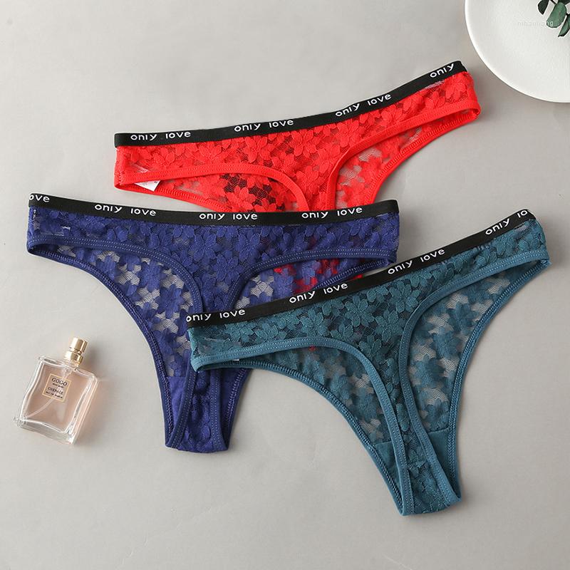 

Women' Panties 3pcs Sexy Women' Thongs Sports Lace Underwear For Women Female T-back G-string Underpants Ladies Intimates BANNIROU, Blue-green-white