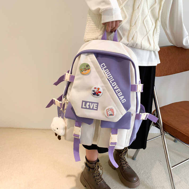 

Universal backpack Cute Sen Women's backpack Large capacity multi-function student bag, White without pendant badge