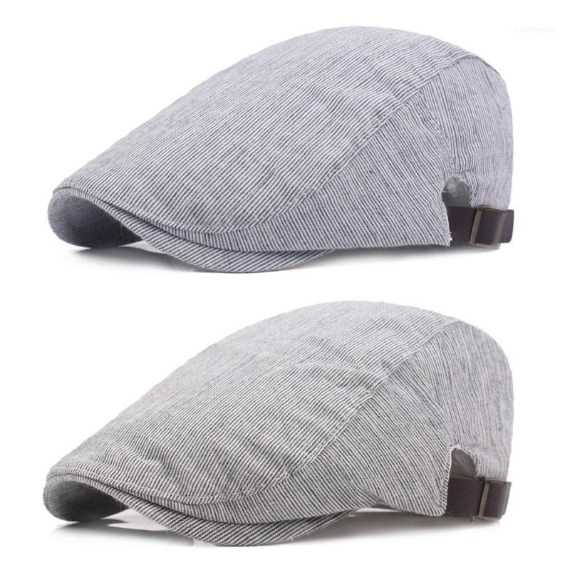 

Berets Men Women Classic Striped Driving Sun Cap Adjustable Casual Sboy Hat HATCS02351, Gray