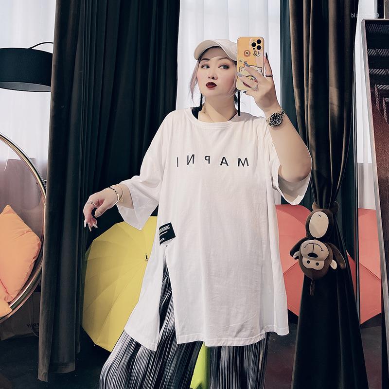 

Women's T Shirts Summer Dress Large Women's Casual Short Sleeve Loose Design Sense Split Letter Half T-shirt, White