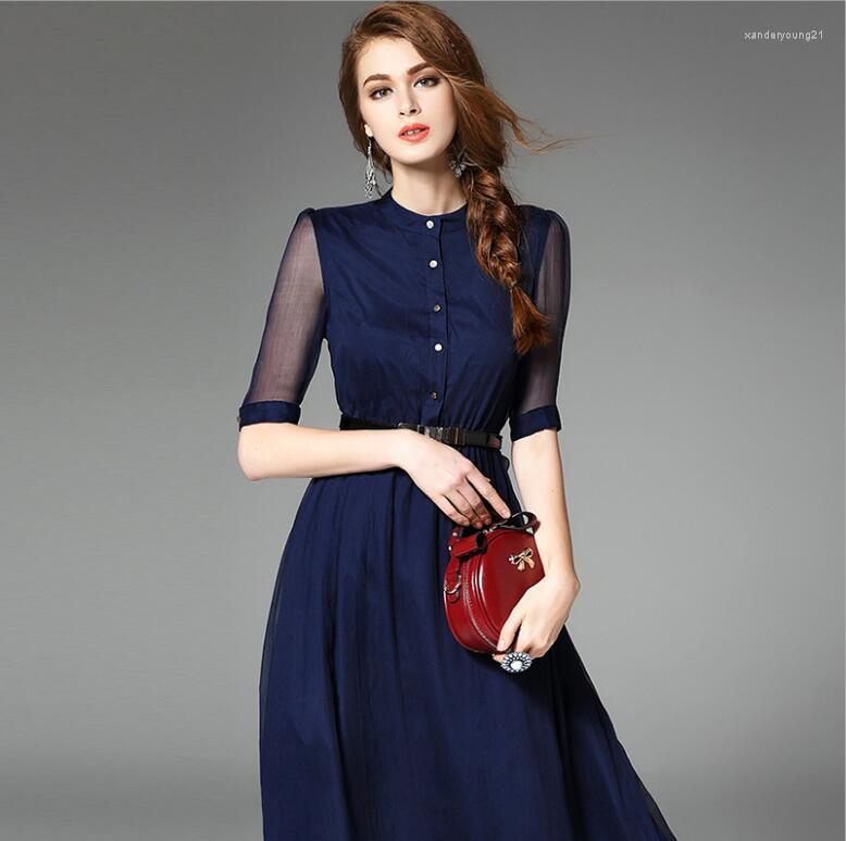 

Party Dresses Dress Summer Silk Women Blue Red Natural Fabric High Quality Selling H250GWO0