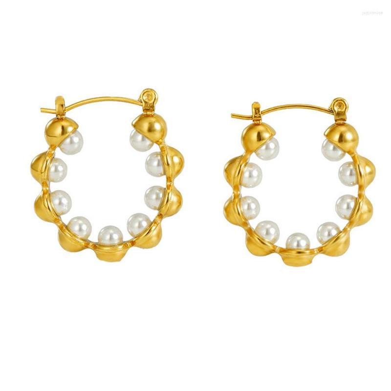

Hoop Earrings UhBinyca 18k Gold Plated Stainless Steel For Women Charm Chic Imitation Pearl Waterproof Trendy Jewelry Bijoux