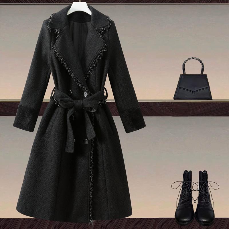 

Women' Trench Coats Coat Autumn Winter Designer Vintage Elegant High Quality Fashion Casual Lapel Belt Button Long Sleeve Jacket, Black