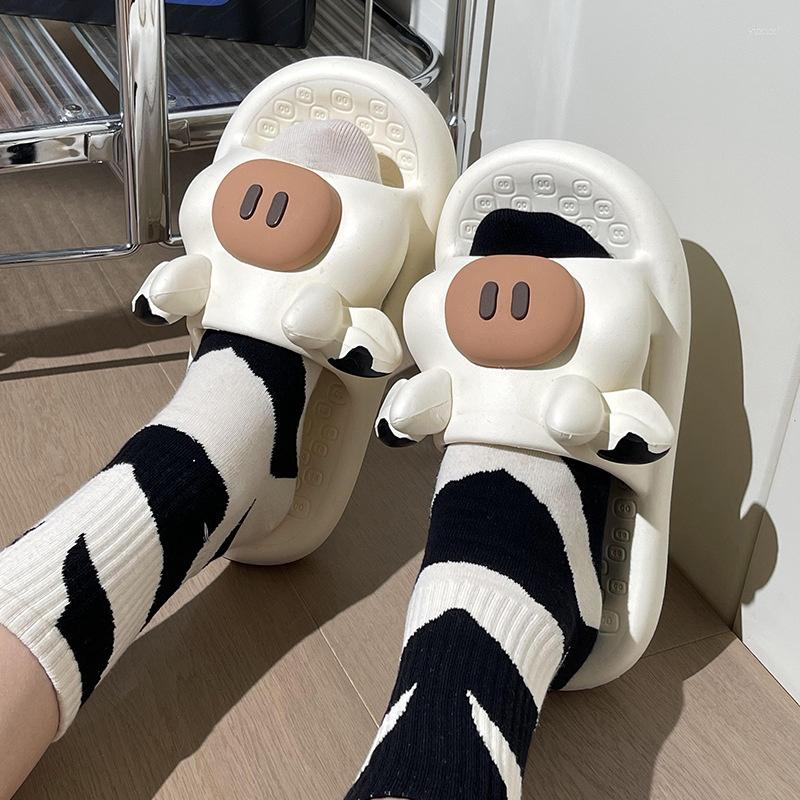 

Slippers Animal Female Summer Cartoon Lovely Cow Couples Thick Sole Sandals For Man Couple Soft EVA Home, Khaki