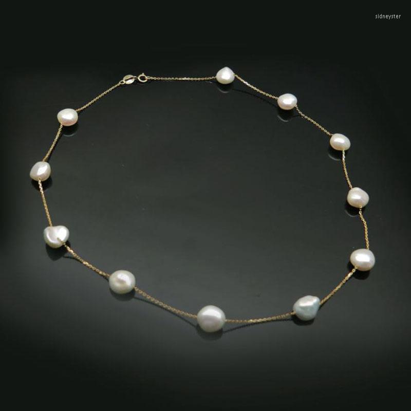 

Chains 8-9mm Baroque White Natural Freshwater Keshi Pearl Necklace 18k Yellow Gold