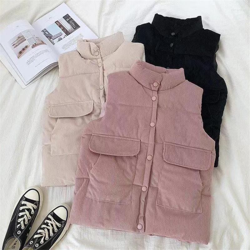 

Women' Vests Autumn Big Size Women Corduroy Down Cotton Vest Lady Short Paragraph Girl Sleeveless Jacket Winter Clothes Outwear 1646, Black