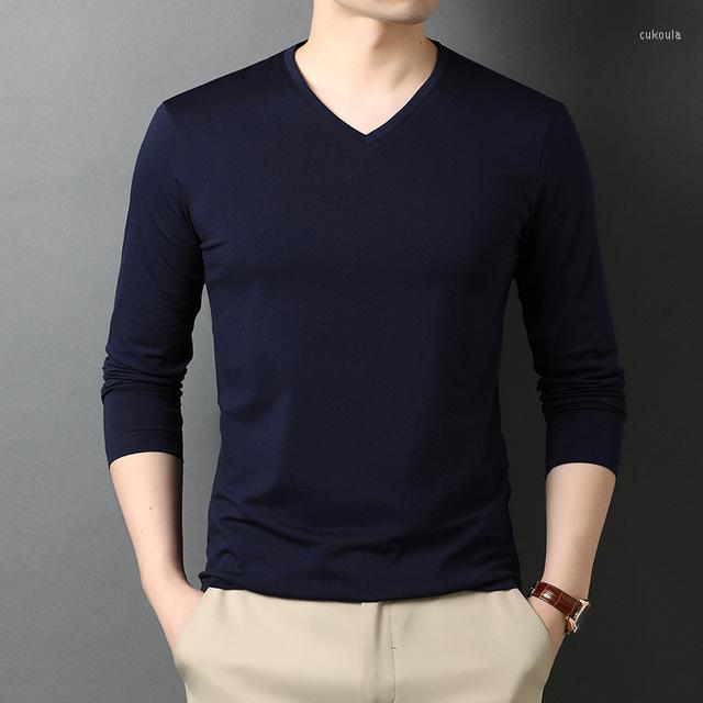 

Men's T Shirts Cotton 95% Top Quality Fashion Brand T-Shirt Mens Tshirt 2023 V Neck Plain Solid Color Long Sleeve Tops Casual Men Clothing, Black