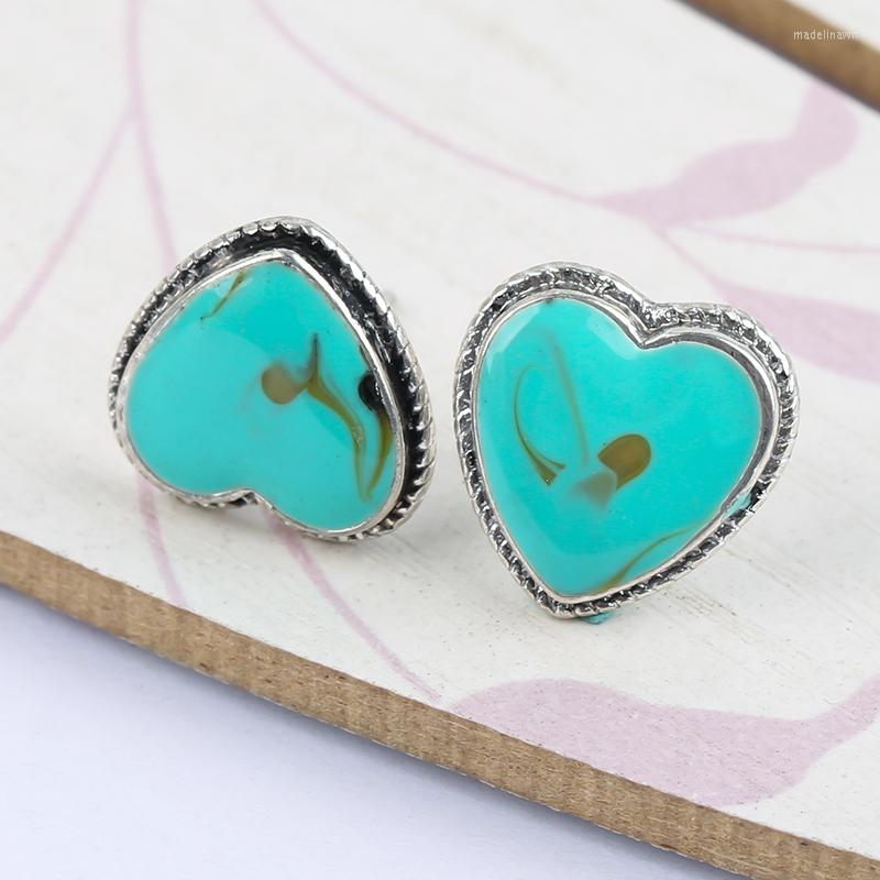 

Stud Earrings Bohemia Vintage Heart Earring For Women Boho Jewelry Ethnic Natural Blue Stone Party Friendship
