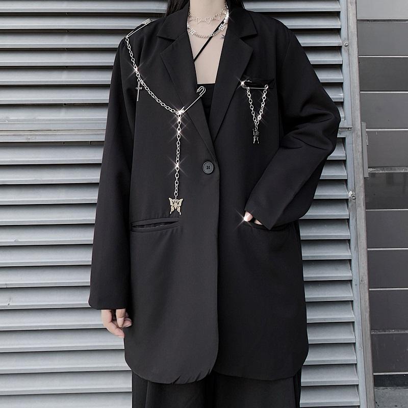 

Women' Jackets Gothic Suit Jacket Women Streetwear Korean Vintage Casual Long-sleeved Coat Punk Style Clothing Harajuku Oversize Outerwear, Black