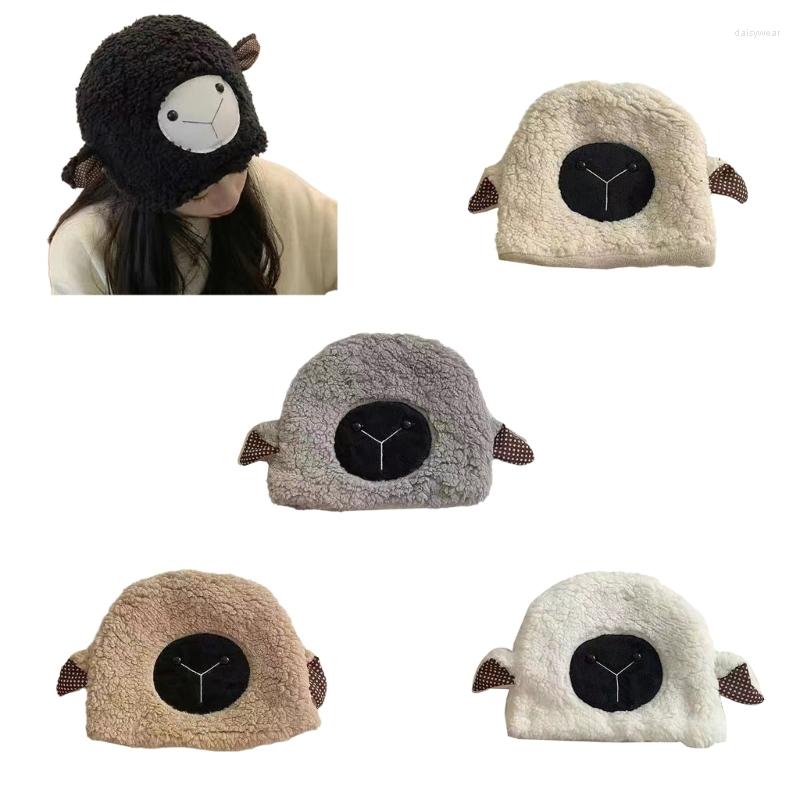 

Berets 634C Sheep Ear Hat Plush Girl Funny Skullies Beanie Little Devil Pography Prop Cute, Black