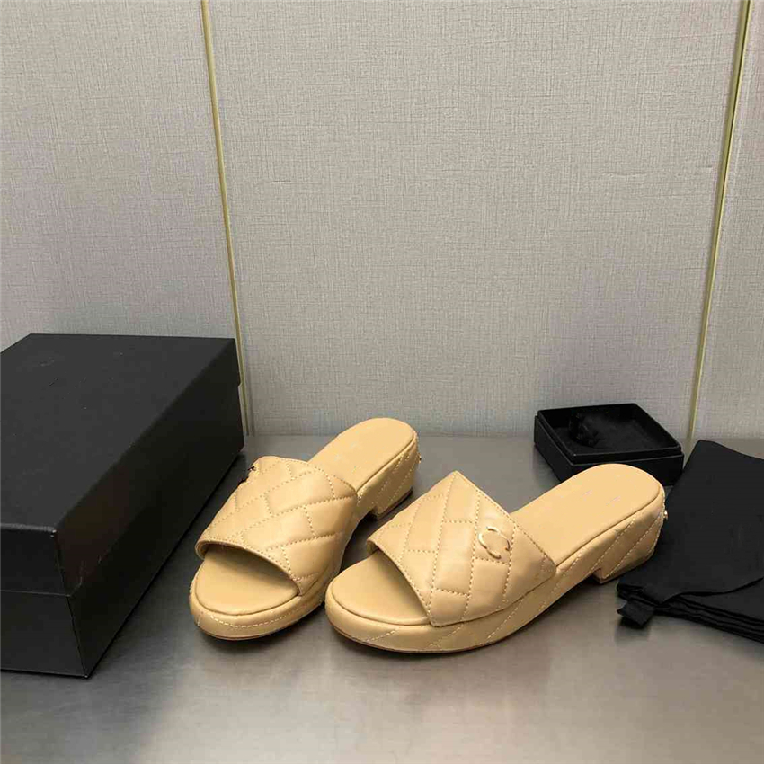 

Luxury Design Sandals 2023 Fashion Channel Women Summer High Heels Leather Cross Lace up Student Casual Slippers 06-014