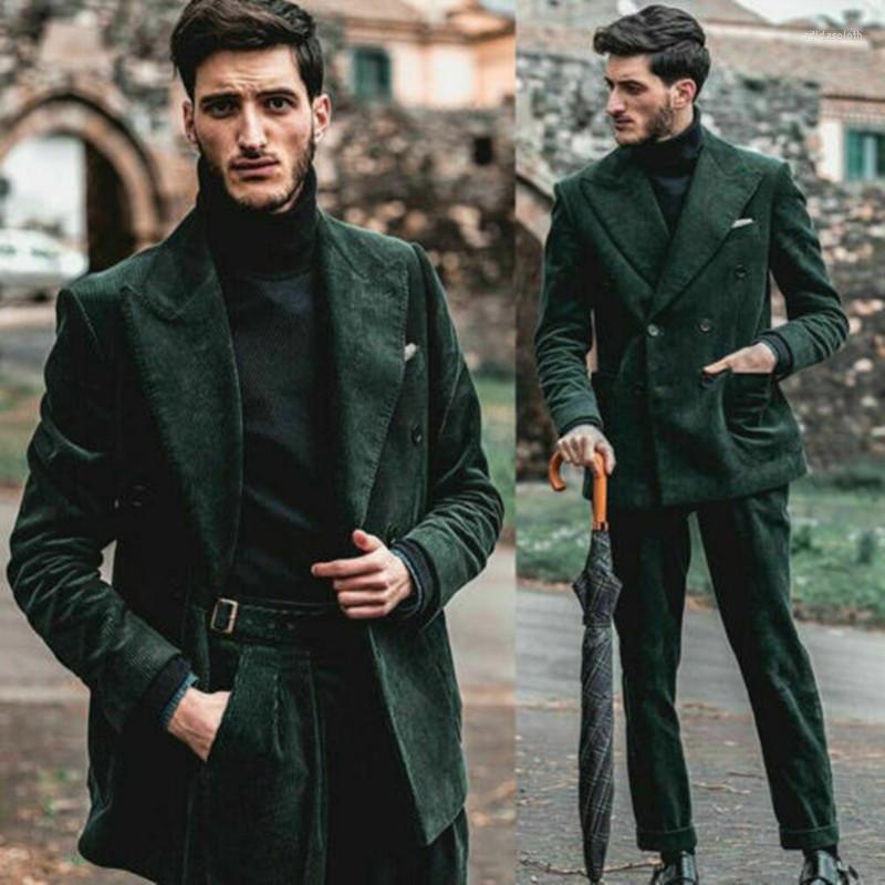 

Men's Suits Men Green Corduroy Tailor-Made 2 Pieces Wedding Tuxedos Slim Fit Double Breasted Jacket Business Suit Formal Prom Tailored, Black