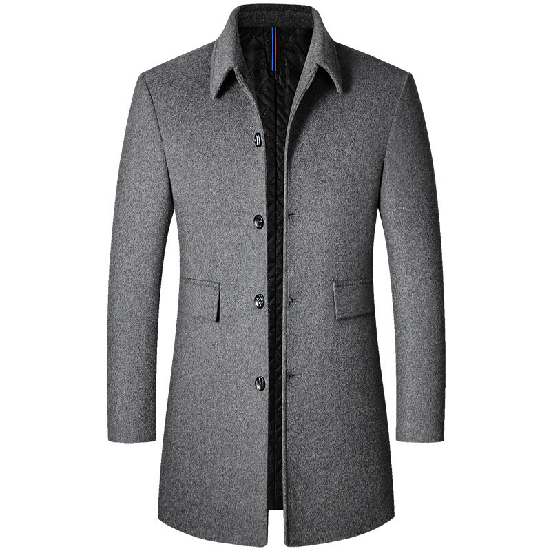 

Men's Wool Blends Men Woolen Coat Autumn and Winter Medium Long Korean Lapel Trench Single Breasted Overcoat Casual Abrigos Hombre 230225, S2102-black