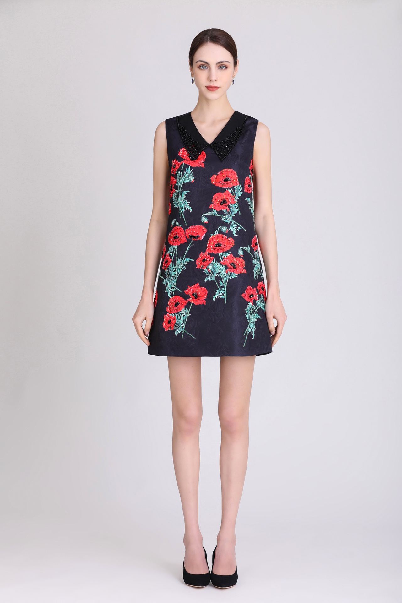 

Casual Dress Dress Original Designer Fashion Red Rose Print Handmade Beaded Spring/Summer Short Sleeve Loose Round Neck Dress Monochrome S-XL, Picture color