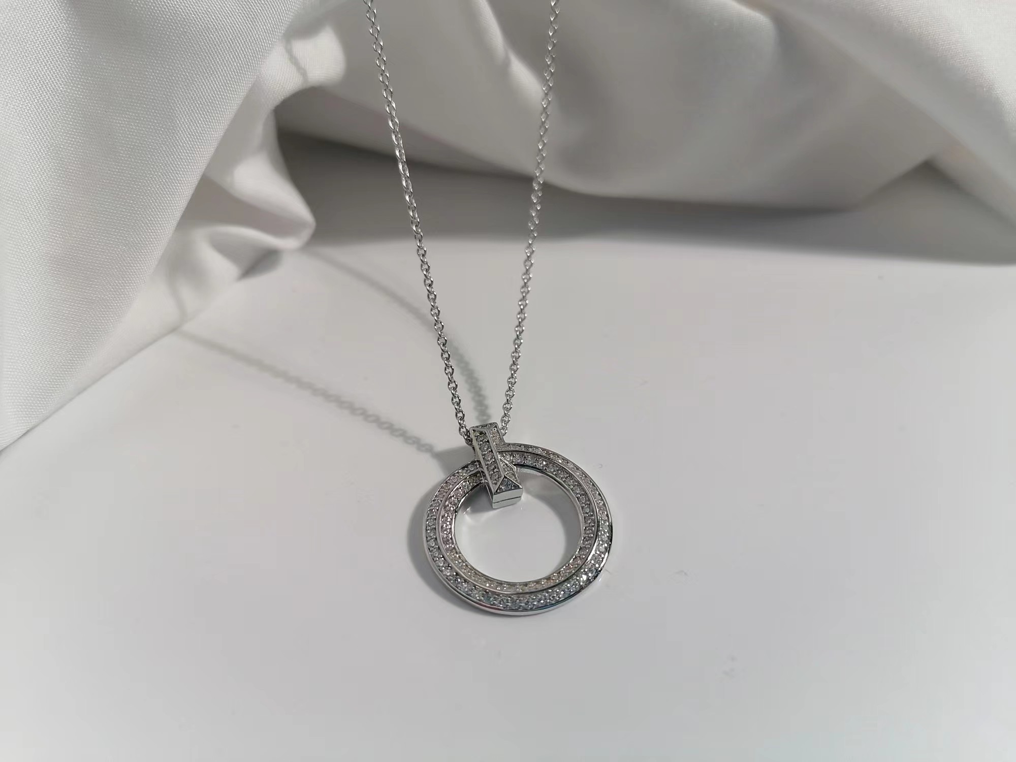 

crossr 18k Rose gold Plated chain circle pendant silve diamond necklace jewelry Choker Designer Women Hip Hop jewellery couple fashion gift Sweater Wedding party