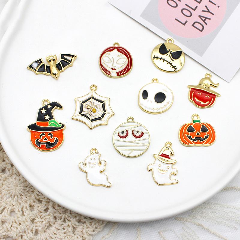 

Charms 10pcs Halloween Pumpkin Ghost Pendant Series DIY Jewelry Alloy Holiday Gift For MakingCharms