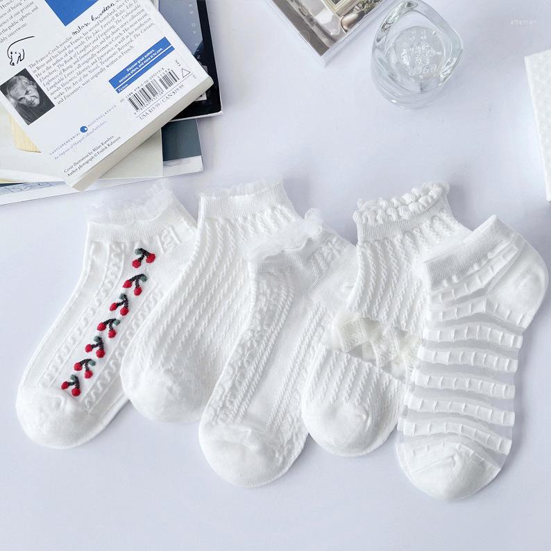 

Women Socks Summer Women's Lolita Thin Glass Stockings Korean Version Shallow Mouth White Boat