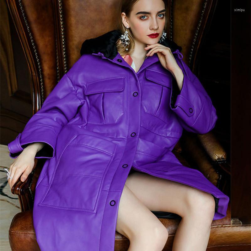 

Women' Leather Genuine Jacket Women Sheepskin Winter Coat Long White Duck Down Luxury Coats And Jackets TBM19N-8122 YY1738, Orange