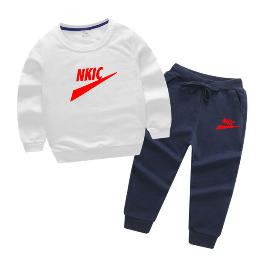 

New Baby Boys Girls Clothes Spring Fall Set Print Long Sleeve Sweatshirt with Elastic Waist Sweatpants 2PC, Navy blue
