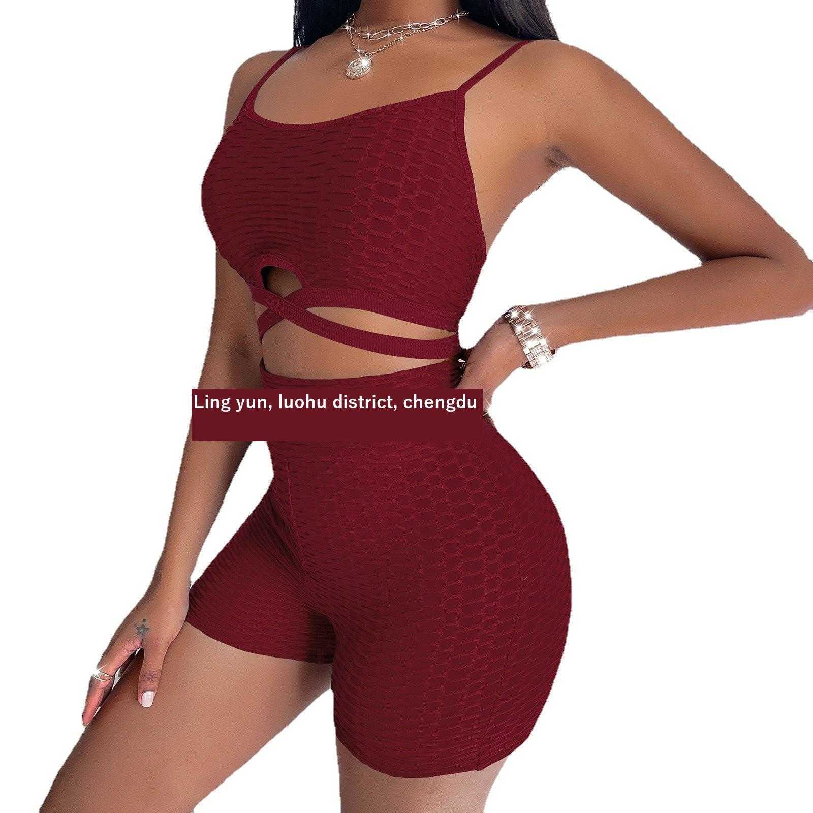 

Summer Womens Vest Two Piece Pant Set Fashion Sports And Leisure Suit, Black